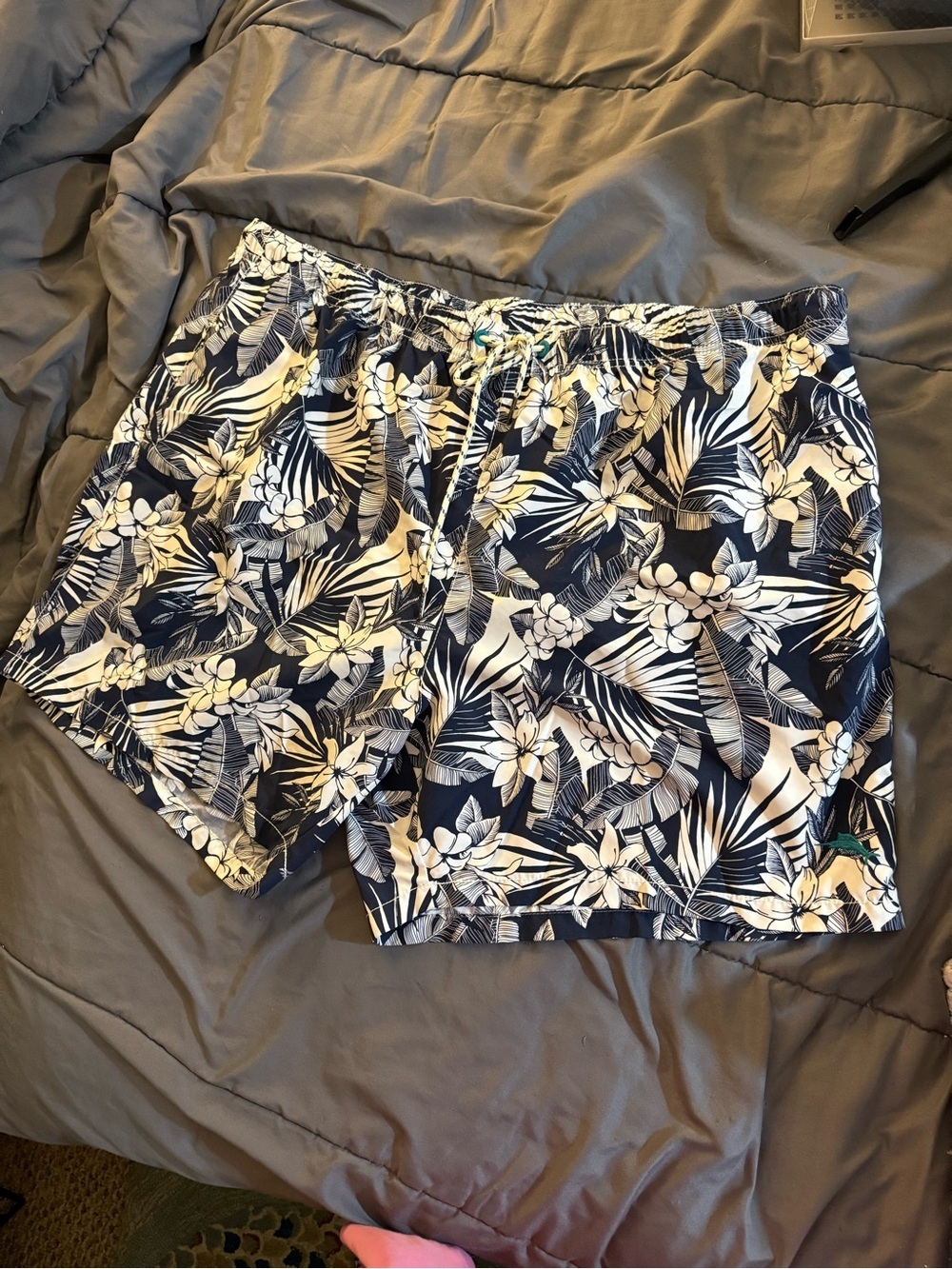 Tommy Bahama White Mesh Lined Swim Shorts with Navy Floral Waistband